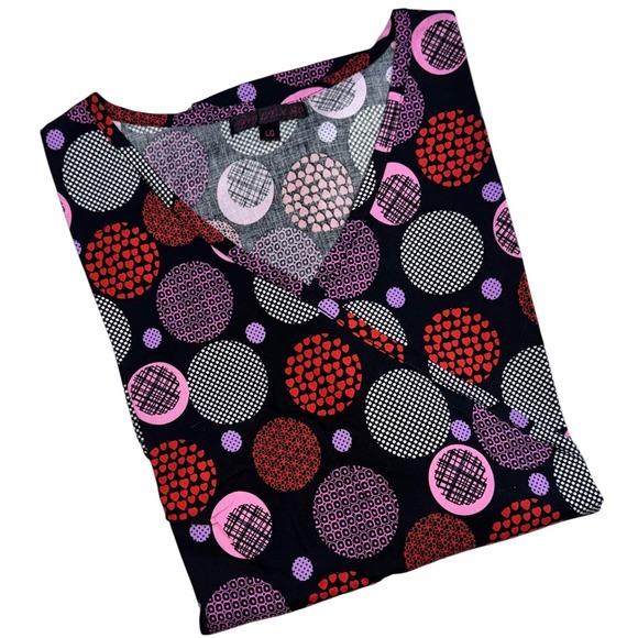 Flex Medical Scrub Top Women LG Geometric Dot Print V Neck Short Sleeve Pockets‎ - Picture 5 of 5
